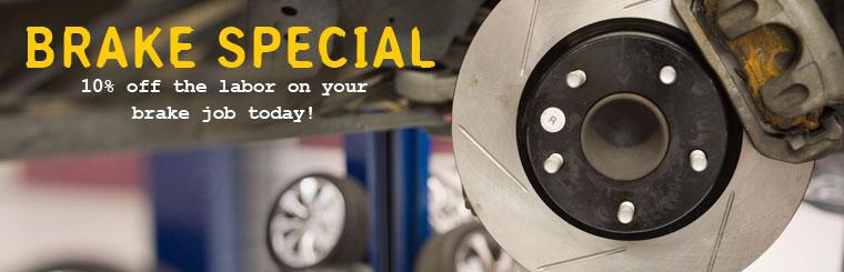 Brake Special: Save %10 off the labor on your brake job today!