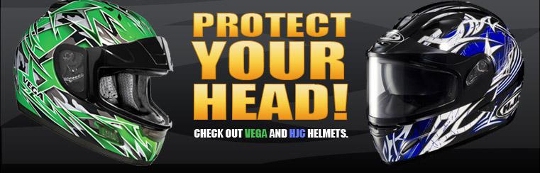 Protect your head with Vega and HJC helmets.