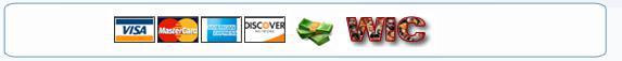 We accept Visa, MasterCard, American Express, Discover, cash, and WIC cards.
