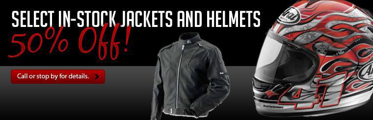 Select in-stock jackets and helmets are now 50% off!