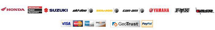 We carry Honda, Honda Power Equipment, Suzuki, Ski-Doo, Sea-Doo, Can-Am, Yamaha, Fox, and MSR products. We accept Visa, MasterCard, American Express, and Discover. Our site is secured by GeoTrust.