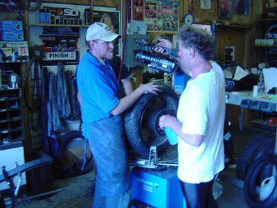 Nick & Dave, as Dave works on rear wheel
