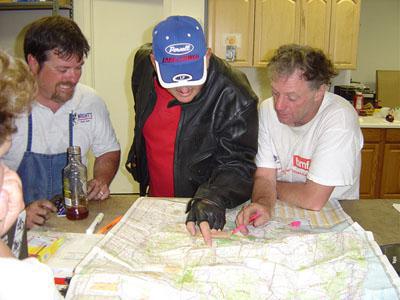 Nick planning his next route with Tim & Dan