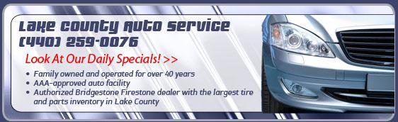Lake County Auto Service: (440) 259-0076. Family owned and operated for over 40 years. AAA-approved auto facility. Authorized Bridgestone/Firestone dealer with the largest tire and parts inventory in Lake County.