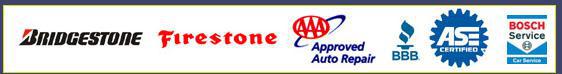 We carry Bridgestone and Firestone products. We are an AAA-approved auto repair facility. We are accredited by the Better Business Bureau. We are ASE-certified. We are affiliated with Bosch Service.