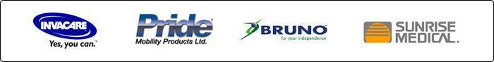 Invacare, Pride, Bruno, and Sunrise Medical.