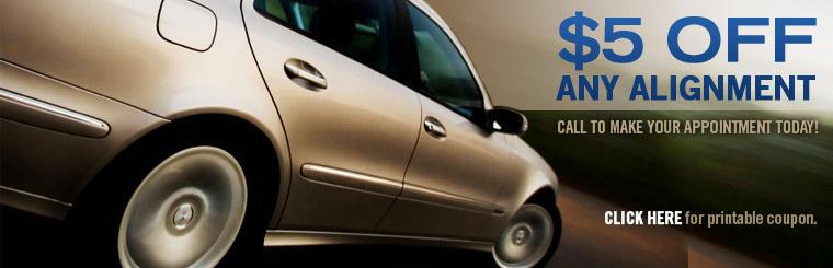 Get $5 off any alignment. Click here for printable coupon.