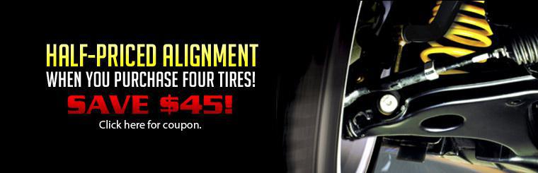 Click here to get a half-priced alignment when you purchase four tires.