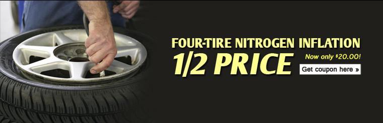 Our four-tire nitrogen inflation is now only $20.00! Click here for coupon.