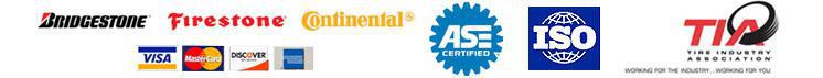 We carry the following brands: Bridgestone, Firestone, Continental, and Bandag. We are certified by ASE, ISA 9001, and the Tire Industry Association.