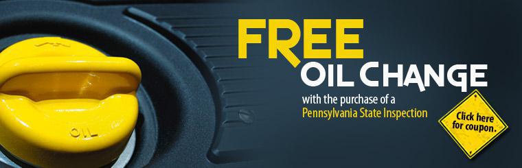 Click here to get a free oil change with the purchase of a Pennsylvania State Inspection.