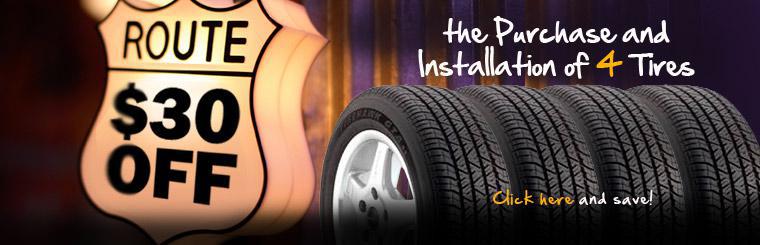 Click here to get a coupon for $30 off the purchase and installation of four tires.