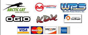 Brands we carry include Arctic Cat, Motiv, Western Power Sports, Ogio and KDX. This site is secured by GeoTrust. Click on the GeoTrust logo to learn more. We accept Visa, MasterCard, Discover, and American Express.