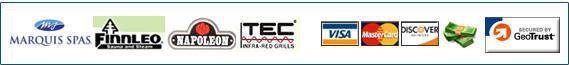 We carry Maquis Spas, Finnleo, Napoleon, and TEC products. We accept Visa, MasterCard, and Discover.