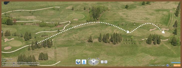 Course Layout: Hole 9 at Ridgeview Country Club (327 yard par 4)