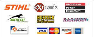 We carry STIHL, Exmark, Honda Power Equipment, Arctic Cat, Hustler, and Karavan. We accept Visa, MasterCard, Discover, and American Express.