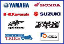 We carry Yamaha, Honda, Kawasaki, Suzuki, Alpinestars, Fox, and California Trike.