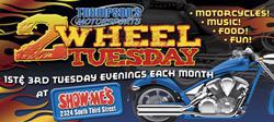 2Wheel Tuesday: 1st & 3rd Tuesday evenings each month.