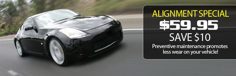 Take $10 off your alignment. Pay only $59.95 for your alignment and prevent wear-and-tear on your vehicle.