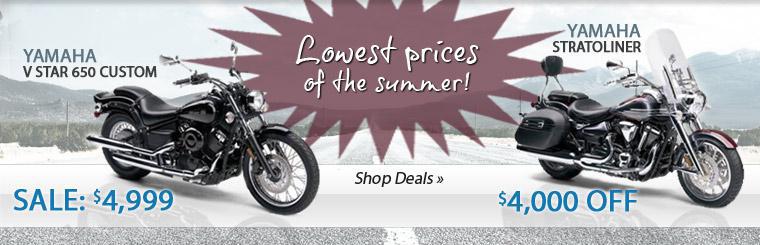Take $4,000 off the Yamaha Stratoliner. The Yamaha V Star 650 Custom is on sale for $4,999.