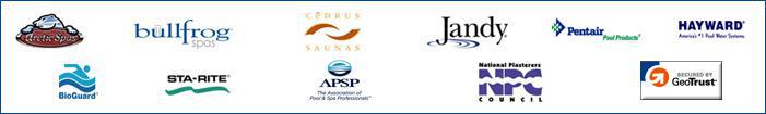 We carry the following brands: Arctic Spas, Bullfrog Spas, Cedrus Saunas, Jandy, Pentair Pool Products, Hayward, BioGuard, Sta-Rite. We are affiliated with the Association of Pool and Spa Professionals and the NPC Council.