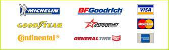 We carry Michelin, BFGoodrich, Goodyear, American Racing, Continental, and General Tire products. We accept Visa, MasterCard, and American Express.