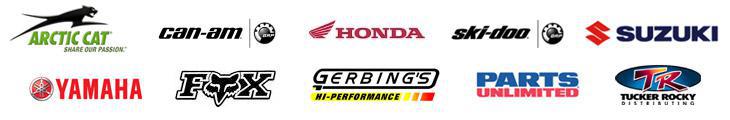 We proudly carry products from Arctic Cat, Can-Am, Honda, Ski-Doo, Suzuki, Yamaha, Fox Racing, Gerbing's, Parts Unlimited, and Tucker Rocky.