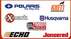 We carry the following brands: Polaris, Kioti, Exmark, Husqvarna, Timer Wolf, ECHO, and Jonsered.