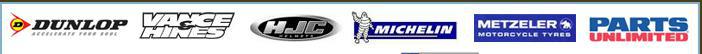 We carry Dunlop, Vance & Hines, HJC, Michelin, Metzeler, and Parts Unlimited products.