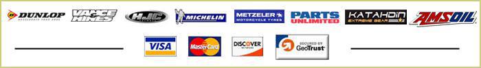 We carry Dunlop, Vance & Hines, HJC, Michelin, Metzeler, and Parts Unlimited products.