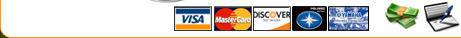 We accept Visa, MasterCard, Discover, Polaris card, Yamaha card, cash, and checks.