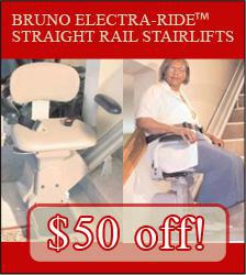 $50 off Bruno Electra-Ride straight rail stairlifts.