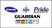 We carry Invacare, Pride, and Guardian products. We are a Better Business Bureau member. We accept Visa, MasterCard, American Express, and Discover.