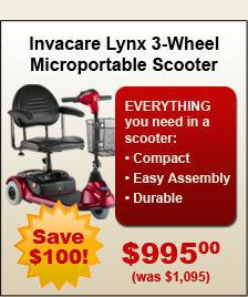 Invacare Lynx 3-Wheel Microportable Scooter - Everything you need in a scooter: compact, easy assembly, and durable. Was $1,095, Now $995.00! Save $100!