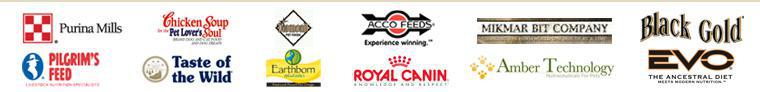 We carry products from Purina, Chicken Soup, Diamond, Acco Feeds, Mikmar Bit Company, Pilgrims Feed, Taste of the Wild, Earthborn Dog Food, Royal Canin, and Amber Tech.