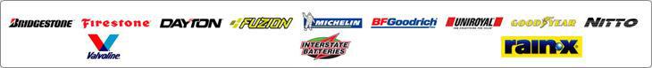 We carry products from Bridgestone, Firestone, Dayton, Fuzion, Michelin, BFGoodrich, Uniroyal, Goodyear, Valvoline, Interstate Batteries, and Rain-x.