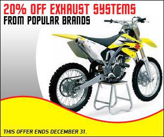 20% off exhaust systems from popular brands. This offer ends December 31.