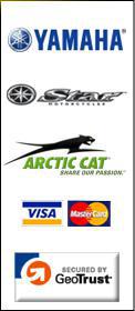 We sell products from Yamaha, Star, and Arctic Cat. We accept Visa and MasterCard.
