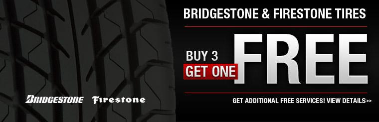 Buy three Bridgestone or Firestone tires, and get the fourth one free!