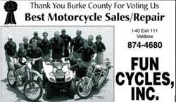 Thank you Burke County for voting us the Best Motorcycle Sales/Repair! Fun Cycles, Inc.
