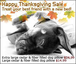 Happy Thanksgiving Sale: treat your best friend with a new bed! Extra large cedar and fiber filled dog pillow $24.99! Large cedar and fiber filled dog pillow $14.99!