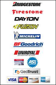 We carry Bridgestone, Firestone, Dayton, Fuzion, Michelin, BFGoodrich, and Uniroyal. We are an ASE certified tire dealer. We accept Visa, MasterCard, Discover, American Express, and Firestone card.