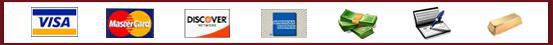 We accept Visa, MasterCard, Discover, American Express, cash, checks, and gold bars.