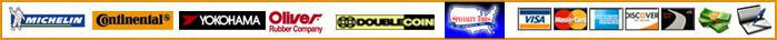 We carry products from Michelin, Continental, Yokohama, Oliver Rubber Company, Double Coin, and Specialty Tire of America. We accept Visa, MatsterCard, American Express, Discover, Drive Card, cash, and checks.