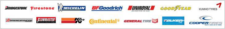 We carry Bridgestone, Cooper, Firestone, Michelin, BFGoodrich, Uniroyal, Goodyear, Kumho, American Racing, Flowmaster, K & N, Pioneer, Rancho, and Falken products.