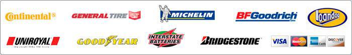 We carry products from Continental, General Tire, Michelin, BFGoodrich, Bandag, Uniroyal, Good Year, Interstate Batteries, and Bridgestone. We accept Visa, MasterCard, American Express, and Discover.