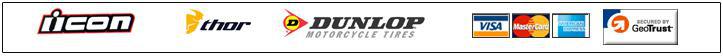We carry Icon, Thor, and Dunlop products. We accept Visa, MasterCard, and American Express.