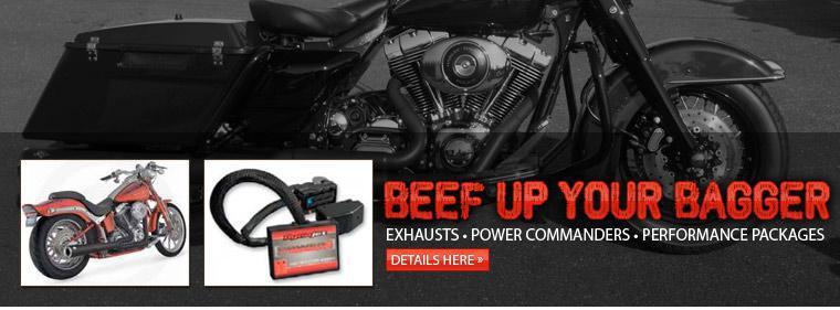 Beef up your bagger with exhaust, power commanders, and performance packages. Click here for details.