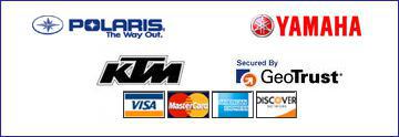 We sell brands like Polaris, Yamaha, and KTM. We accept Visa, MasterCard, American Express, and Discover.