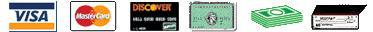 Visa, MasterCard, Discover, American Express, Discover, Cash, Check